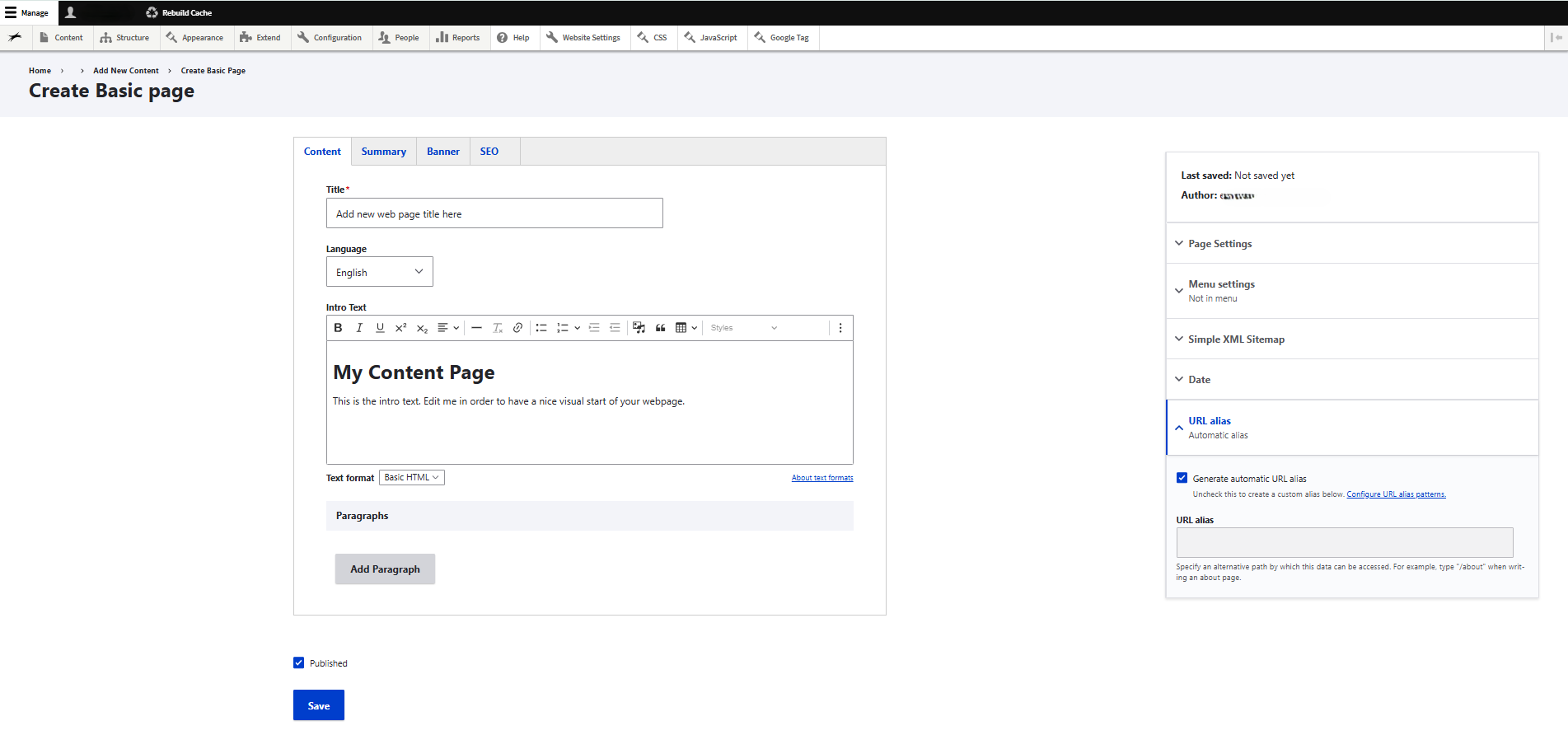 Create Page - Basic page