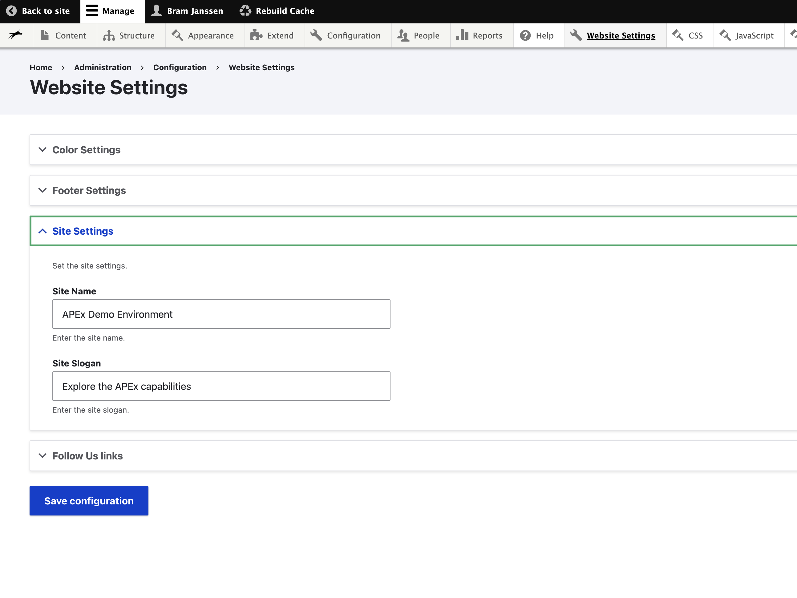 Menu - Website Settings