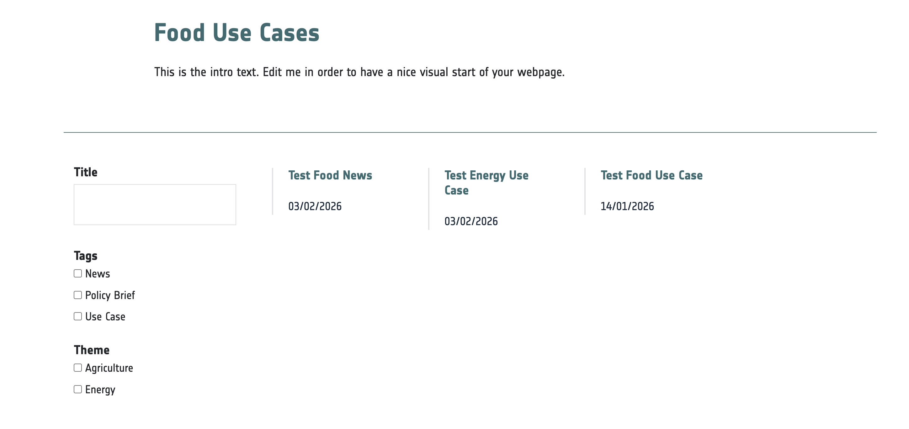 Example - Article overview with filters