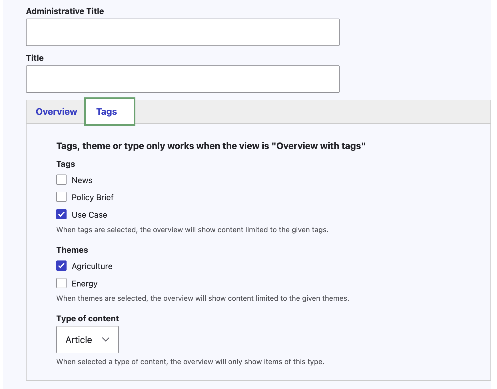 View Settings - Tags